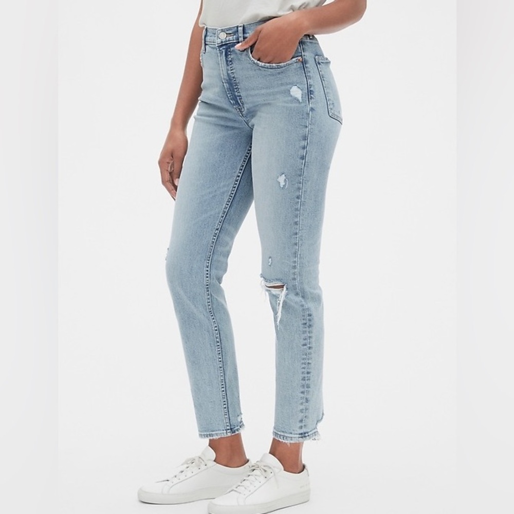 GAP Distressed Cigarette High Rise Jeans with Secret Smoothing Pockets